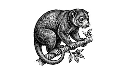 Vintage primate sitting on branch wildlife engraving. © Muh