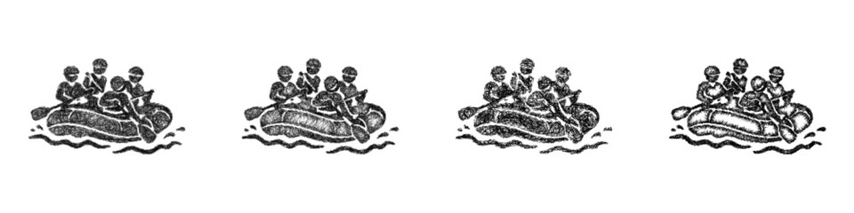 Fototapeta premium Sketch black and white rafting icon design set
