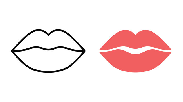 Lips Illustration Two Versions In Line And Solid Red Styles