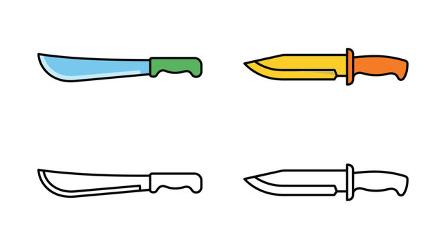 Curved blade knives colorful vector illustrations on a white background