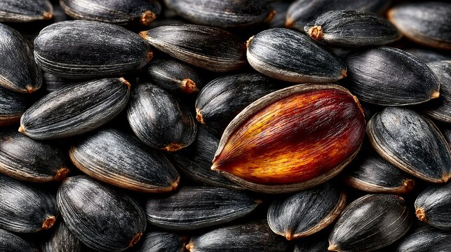 Unique Red Sunflower Seed Amongst Black Seeds