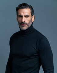 Fototapeta premium Confident Mature Man in Black Turtleneck Portrait