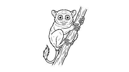 Tarsier on branch line art drawing