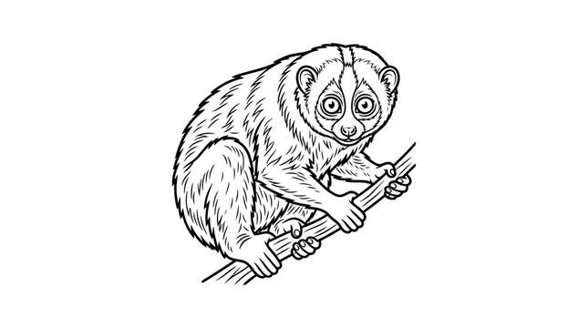 Slow loris on branch line art coloring page