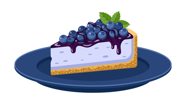 Delicious slice of strawberry cheesecake topped with fresh berries and strawberry sauce on a plate vector illustration