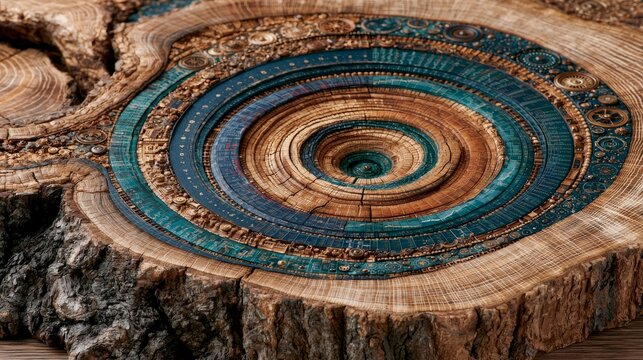 Intricate Wood Carving with Steampunk Elements