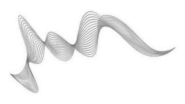 Abstract flowing wave pattern created with fine lines and dots forming a dynamic waveform against a clean white background representing sound or data transparent background