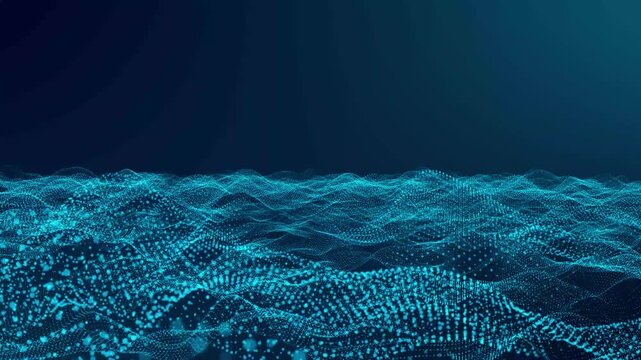 Digital wave particle field pulses and flows across a dark background video data energy pattern flowing pulsating abstract technology futuristic cyberpunk