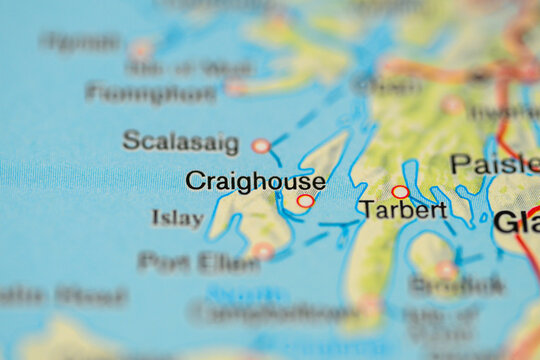 Macro map detail highlighting Craighouse Tarbert and island ferry routes.