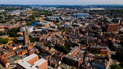 Obraz premium Derby cathedral and historic city center panoramic aerial drone view