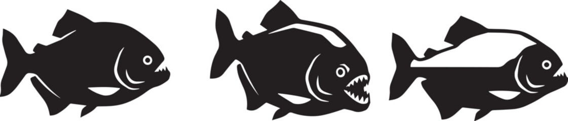 Fototapeta premium Set of Piranha fish. Hand drawn vector illustration