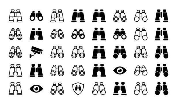 Editable Binocular Line Art Vector Icon Logo Set for Outdoor Design