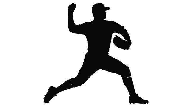 Baseball pitcher throwing a ball. Silhouette of a professional athlete in pitching motion.