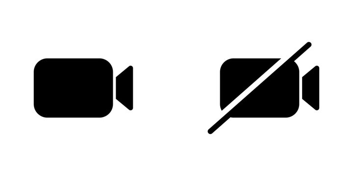 Video camera icon set with record and disabled camera symbol for user interface design