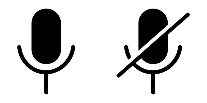 Black microphone icon set for audio record and mute status