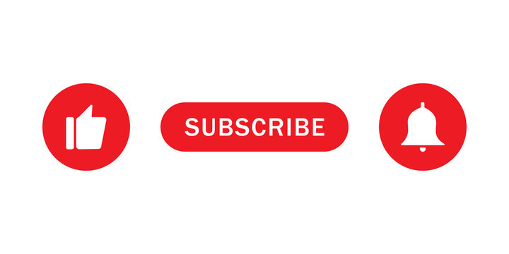 Red subscribe button with like thumbs up icon and notification bell for social media channels