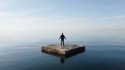 Naklejka premium Human silhouette on floating platform