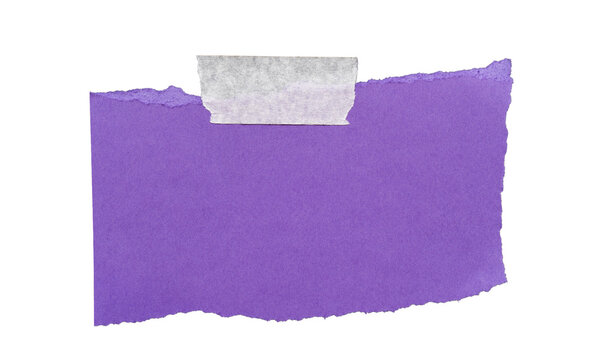 Papel morado rasgado con cinta adhesiva y borde superior irregular aislado sobre fondo transparente