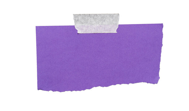 Papel morado rasgado con cinta adhesiva y borde inferior irregular aislado sobre fondo transparente