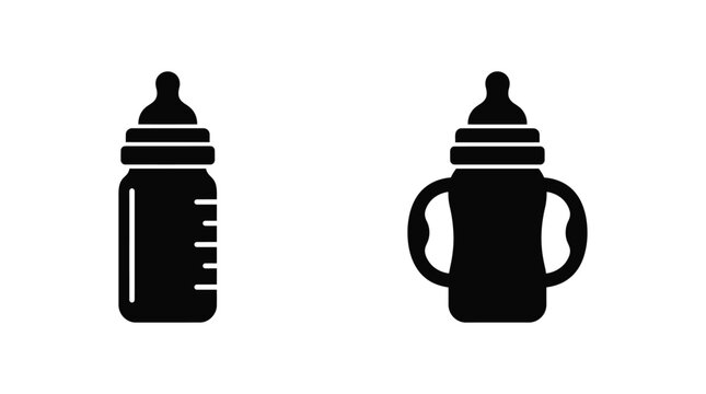 Baby Bottle And Sippy Cup Silhouettes On White Background
