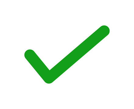 Simple green check mark icon symbol for task completion and approval