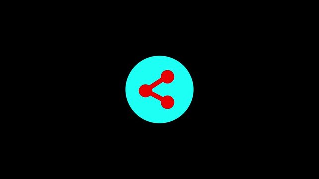 Animated Red Share Button Icon on Black Background.