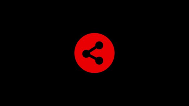 Animated Red Share Button Icon on Black Background.