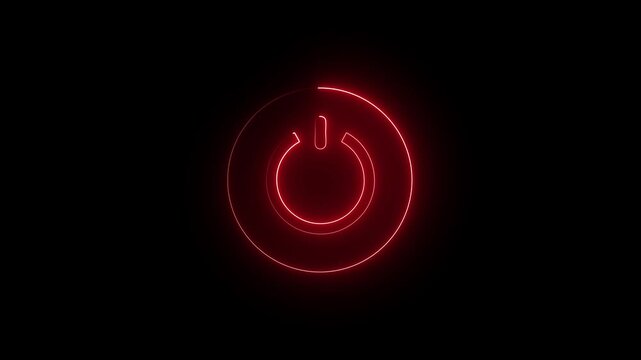 Neon power reset button sign animation Neon glowing power button icon.