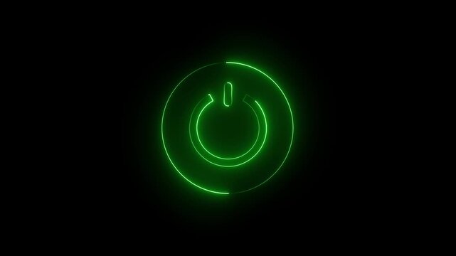 Neon power reset button sign animation Neon glowing power button icon.