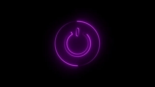 Neon power reset button sign animation Neon glowing power button icon.
