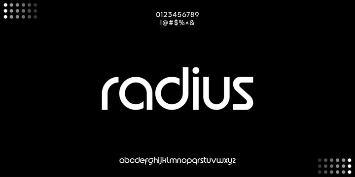 Radius text graphic with futuristic technical measurement symbols.