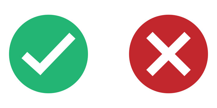 Green check mark and red cross mark symbols for choice and survey