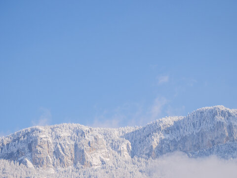 Snowy Rochers Du Pertuis Cliff In Chartreuse Alps France