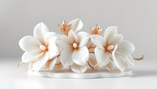 Elegant white jade botanical elements with rose gold veins isolated on neutral background
