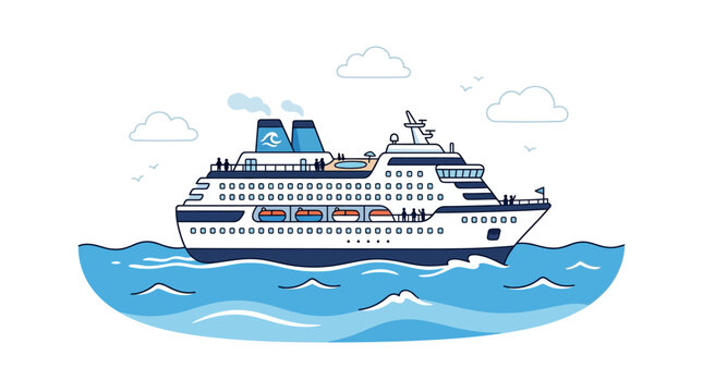 Large luxury cruise ship sailing on blue ocean waves during a summer vacation journey
