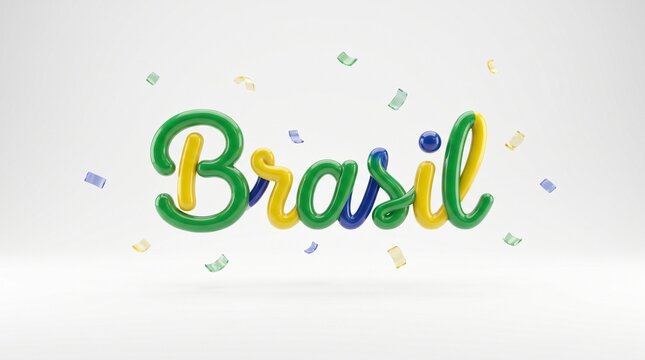 Independ&ecirc;ncia do brasil Brasil text in green yellow blue with confetti on white background
