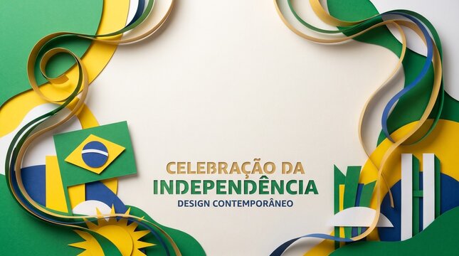 Independ&ecirc;ncia do brasil Brazilian Independence Day Celebration Contemporary Design Paper Art with National Flag and Symbols