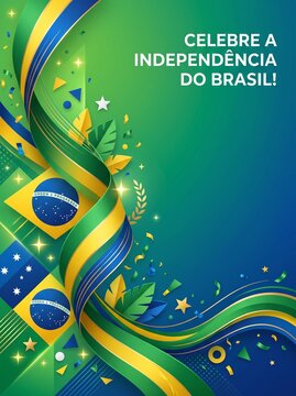 Independ&ecirc;ncia do brasil Brazilian Independence Day Celebration with National Flag Colors and Festive Elements