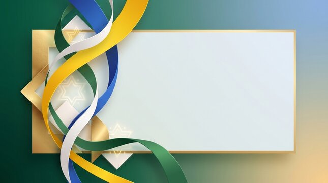 Independ&ecirc;ncia do brasil Elegant Abstract Background with Swirling Ribbons and Geometric Shapes in Green Gold and Blue