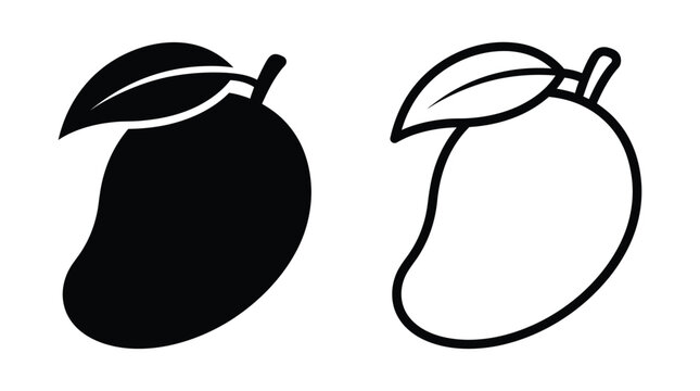 Mango Silhouette And Outline On White Background