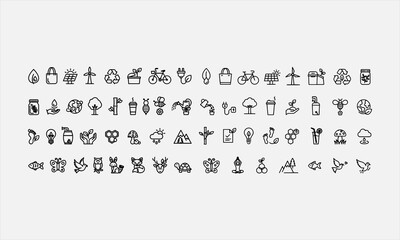 Fototapeta premium Eco Lifestyle icon set. Sustainable living and green habits related line icons. recycling, solar energy, biking, organic food vector illustration