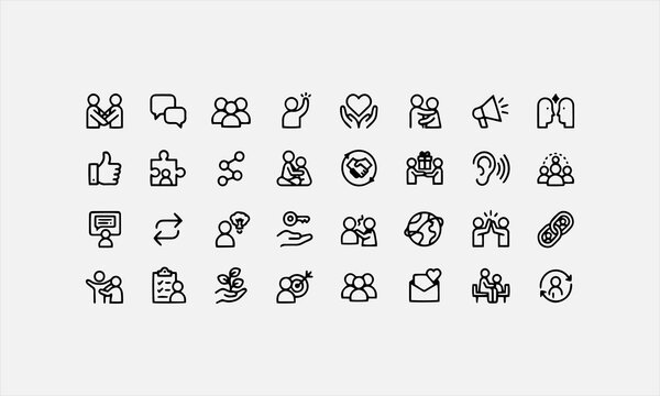 Human Interaction Icons set. Containing communication, connection, chat, relationships vector illustration