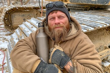 Obraz premium Stock Inspector at Work: Snowy Day in the Field