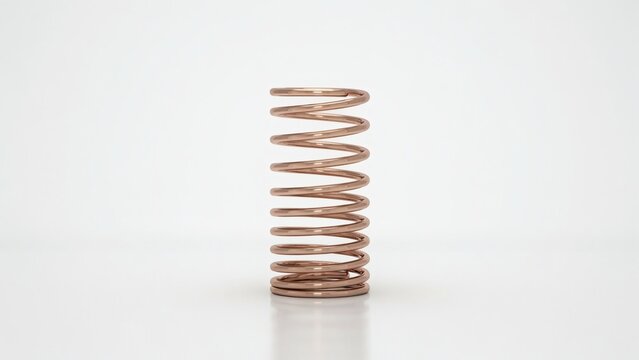 Modern rose gold metal spring isolated on white background 3d render with spring standing vertically surface soft lighting