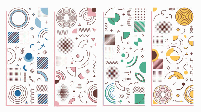 Soft colored vertical Memphis banners with playful shapes