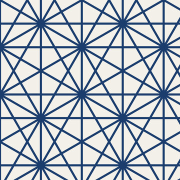 Seamless asanoha hemp leaf pattern, indigo blue on ivory, traditional Japanese geometric background