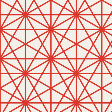Seamless asanoha hemp leaf pattern, vermilion red on ivory, traditional Japanese geometric background