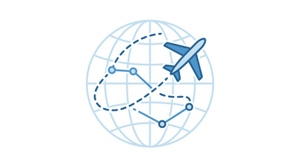 Clean Minimalist of Global Flight Routes with Airplane on Light Blue Globe with high quality professional line art symbols for modern creative design and digital branding projects © kancil