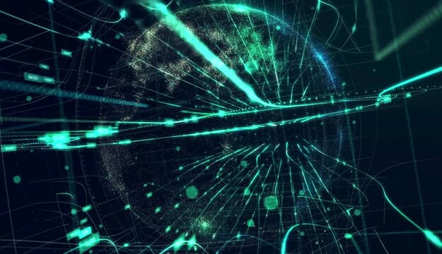 Abstract digital glitch transition effect with flickering light rays and motion blur, 4k video
