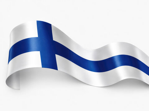 Finland Flag Ribbon with Blue Nordic Cross on White Background